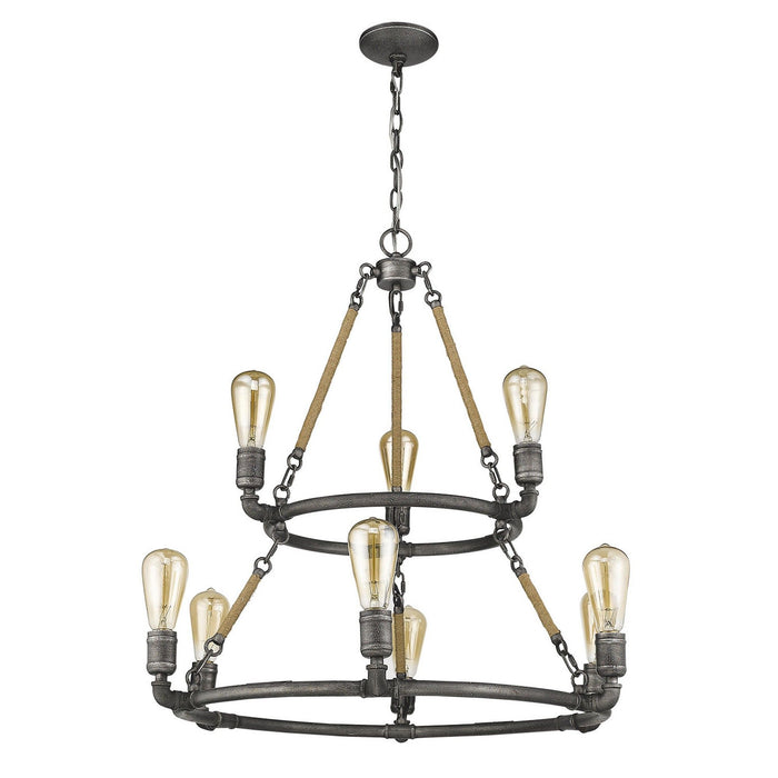 Nine Light Metal Dimmable Chandelier - Brown / Black