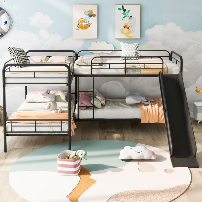 Giga Mission Style twin size L-shaped bunk bed with slide and ladder in black, featuring a sturdy wooden frame and functional design.