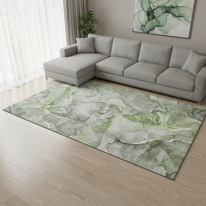 8' X 10' Abstract Washable Area Rug With UV Protection (647270) - Green / Ivory