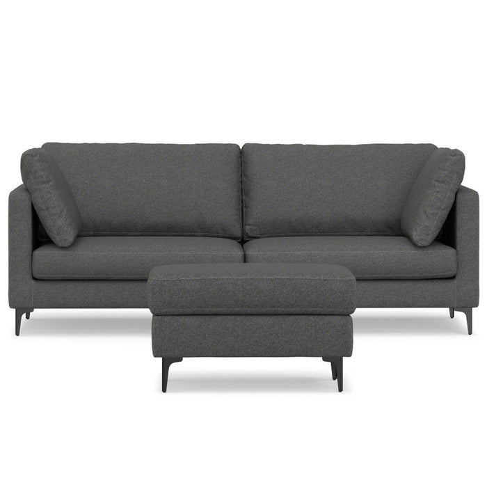 90" 2 Piece Living Room Set Fabric Sofa With Ottoman With Black Legs - Gray