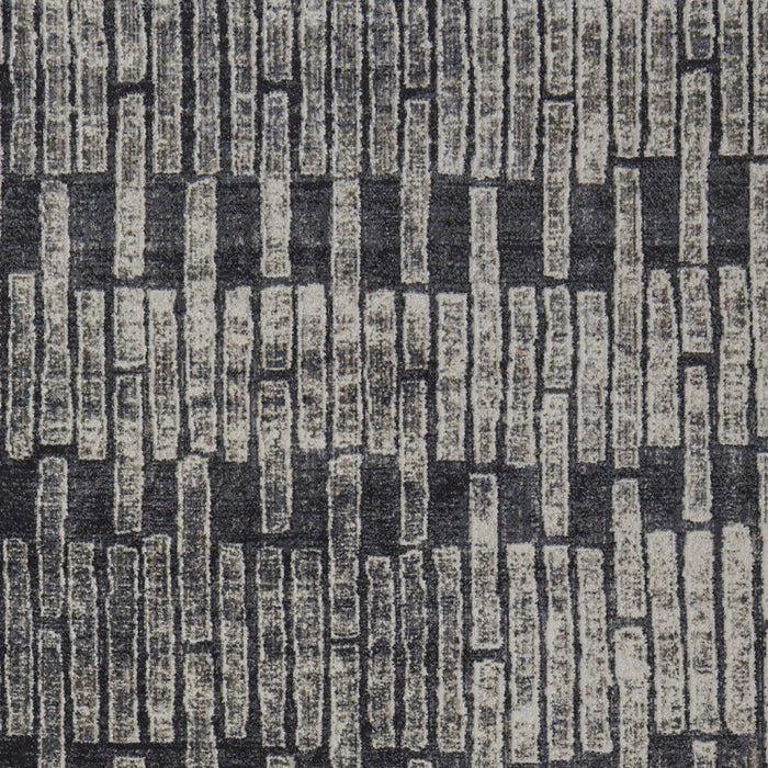 7' X 10' Geometric Power Loom Worn Faded Area Rug - Gray And Black