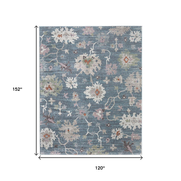 10' X 13' Abstract Distressed Area Rug - Blue