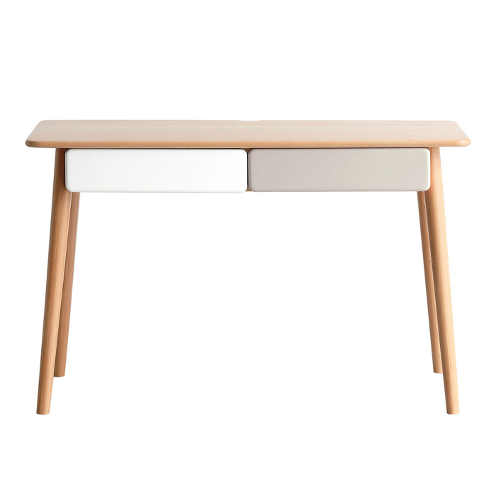 Giga large white and gray computer desk with two drawers and gap design, modern simple style for home office use