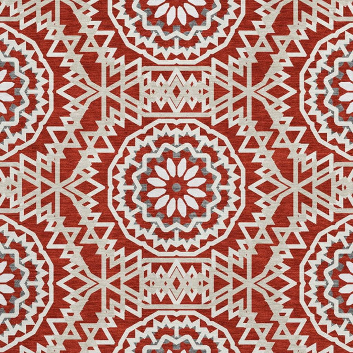 10' X 14' Geometric Washable Area Rug With UV Protection (652287) - Red / Ivory