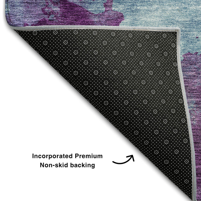 10' X 14' Abstract Washable Area Rug With UV Protection (686192) - Sky Blue / Purple