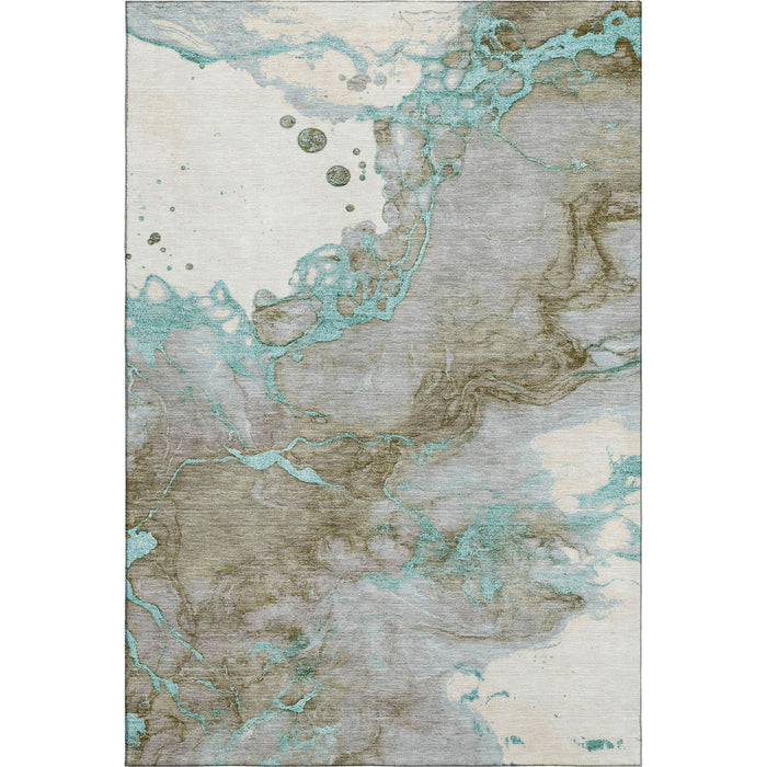 10' X 14' Abstract Washable Area Rug With UV Protection (718280) - Teal / Brown