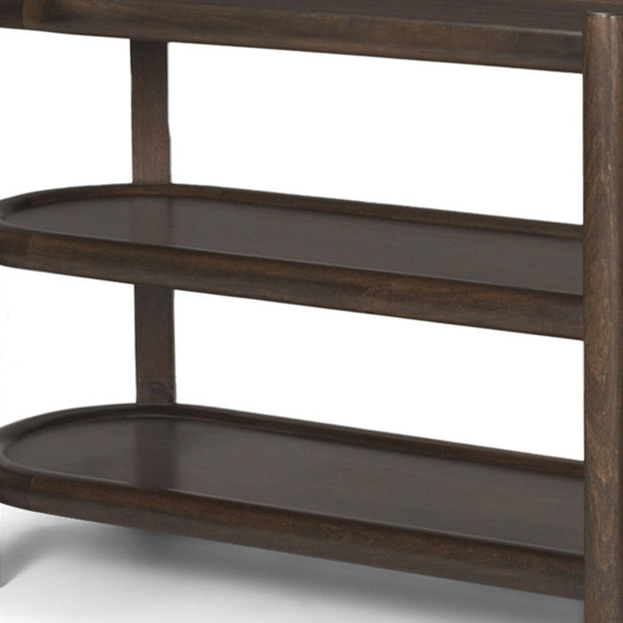 80" Solid Wood Oval Six Leg Console Table With Two Shelves - Brown