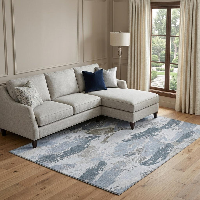 10' X 14' Abstract Washable Area Rug With UV Protection (694664) - Sky Blue / Gray / Ivory