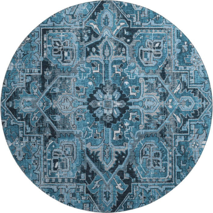 8' Oriental Washable Round Rug With UV Protection (649699) - Blue / Ivory
