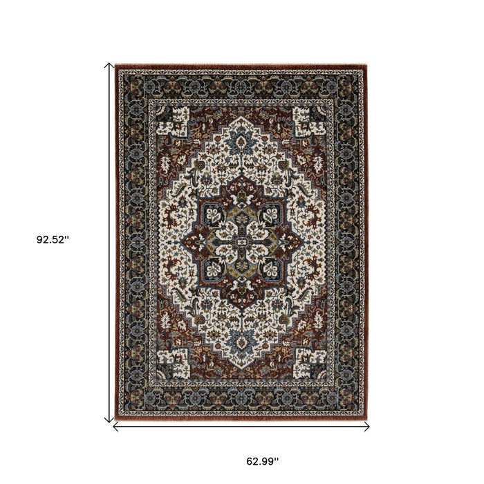 5' X 8' Medallion Area Rug With Fringe - Red