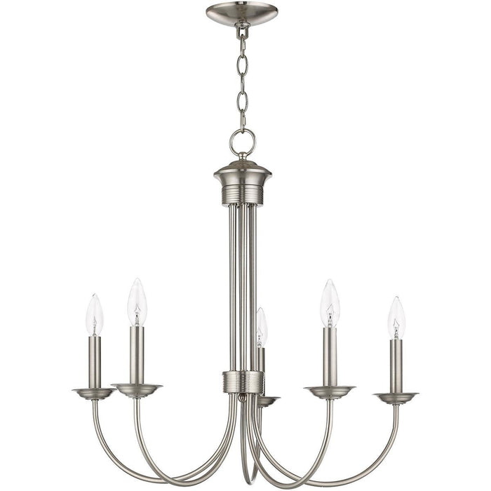 24" Five-Light Dimmable Chandelier With Shades - Nickel