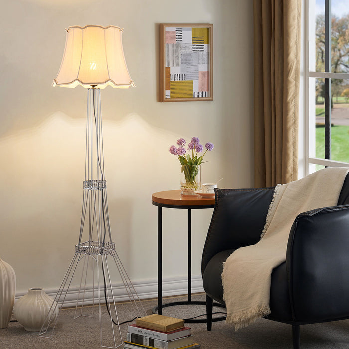 LED Light Changing Floor Lamp With Beige Bell Shade - Brass