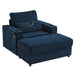 Giga modern armchair chaise lounge sofa with storage ottoman, USB ports, cup holders, phone holder, and side pockets.