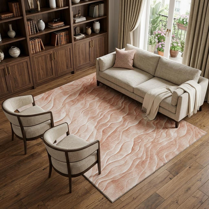 10' X 14' Abstract Washable Area Rug With UV Protection (694779) - Coral / Ivory