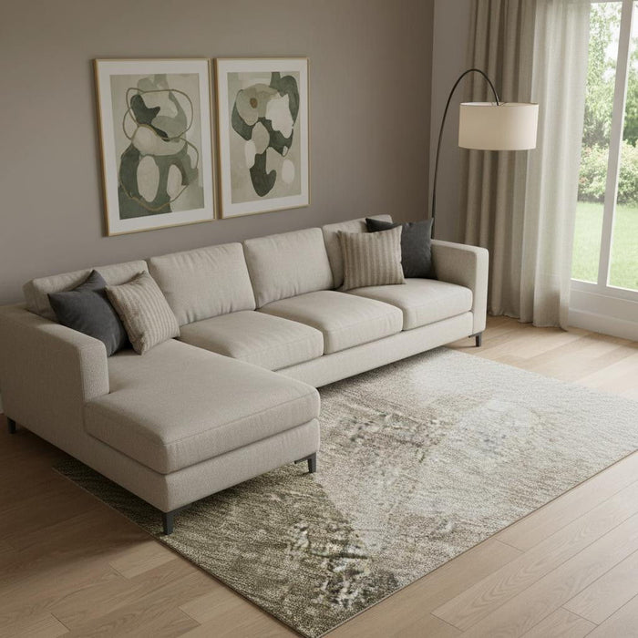 10' X 14' Abstract Washable Area Rug With UV Protection (716713) - Taupe / Beige