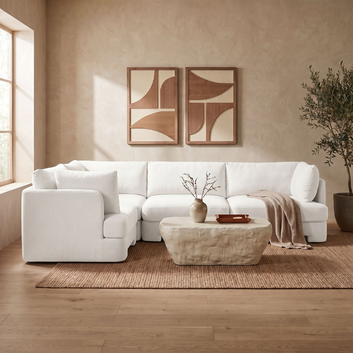 Meridian Furniture Hammond velvet performance fabric sectional sofa with four upholstered stationary sections, modern living room style.