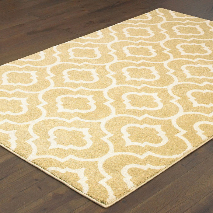 9.8' x 12.8' Geometric Power Loom Stain Resistant Area Rug - Gold And Ivory