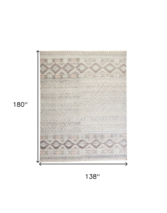 12' x 15' Geometric Hand Knotted Area Rug - Gray Ivory And Pink