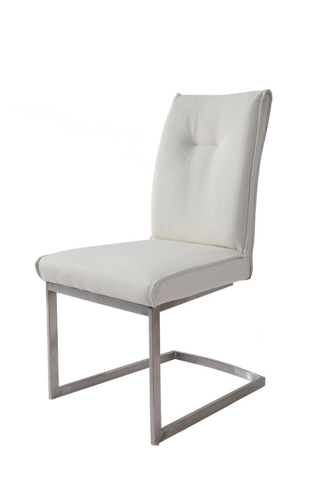 Upholstered Faux Leather Dining Side Chairs (Set of 2) - White & Silver
