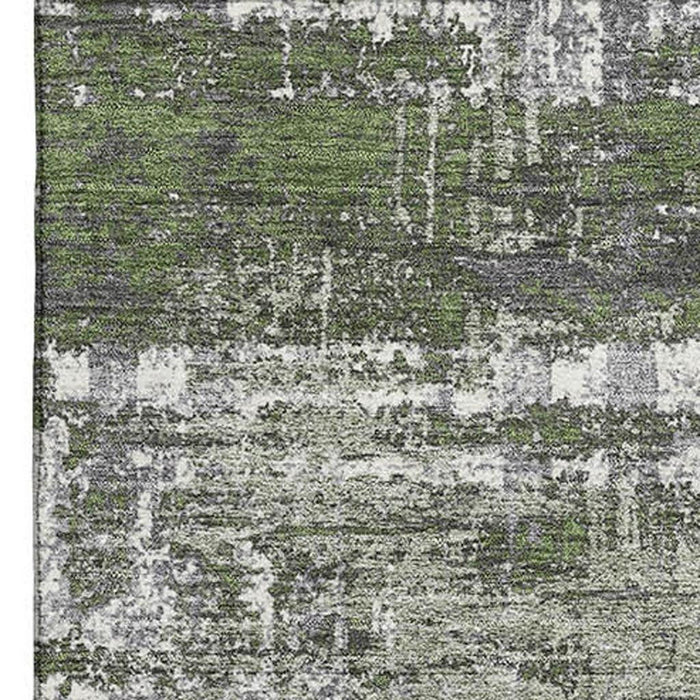 10' X 14' Geometric Washable Area Rug With UV Protection (709726) - Olive Green / Ivory / Gray