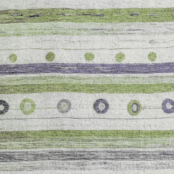 10' X 14' Striped Washable Area Rug With UV Protection (709552) - Artichoke Green / Purple / Ivory