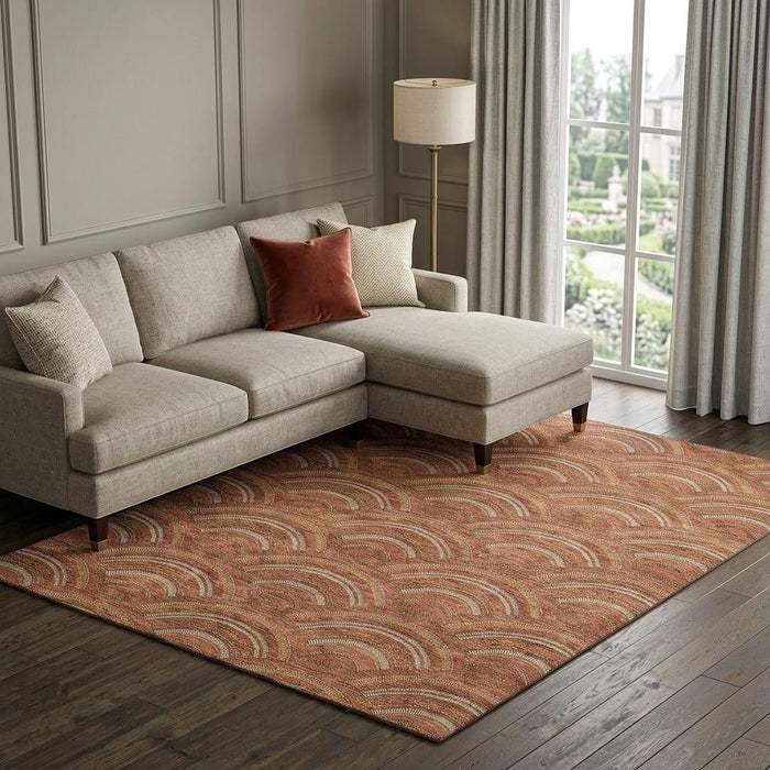 10' X 14' Geometric Washable Area Rug With UV Protection (677711) - Rust / Gold / Ivory