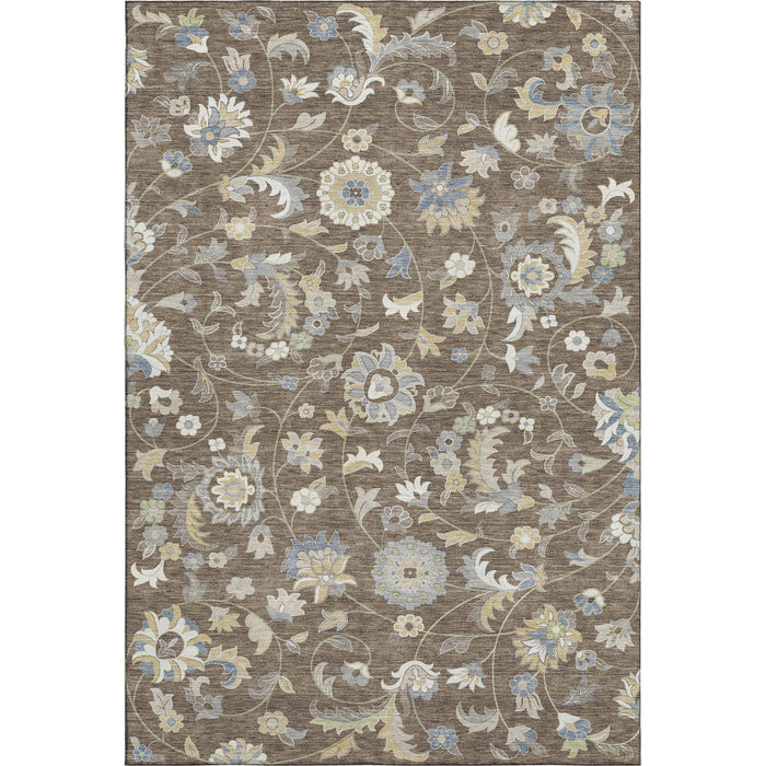 10' X 14' Floral Washable Area Rug With UV Protection (678970) - Chocolate / Blue / Beige