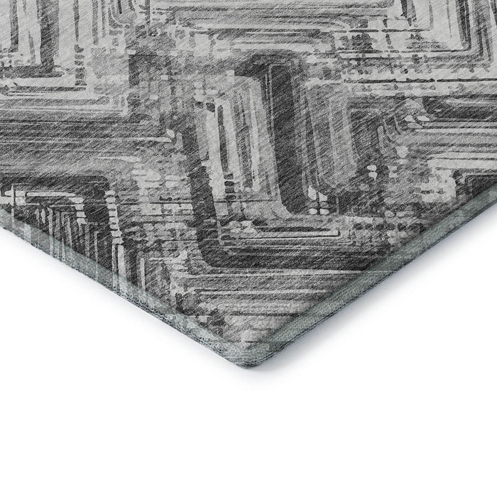10' X 14' Chevron Washable Area Rug With UV Protection (652899) - Gray / Ivory