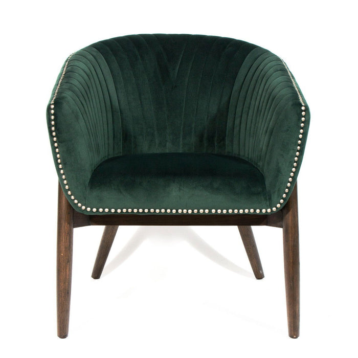 28" Velvet Arm Chair - Green / Brown