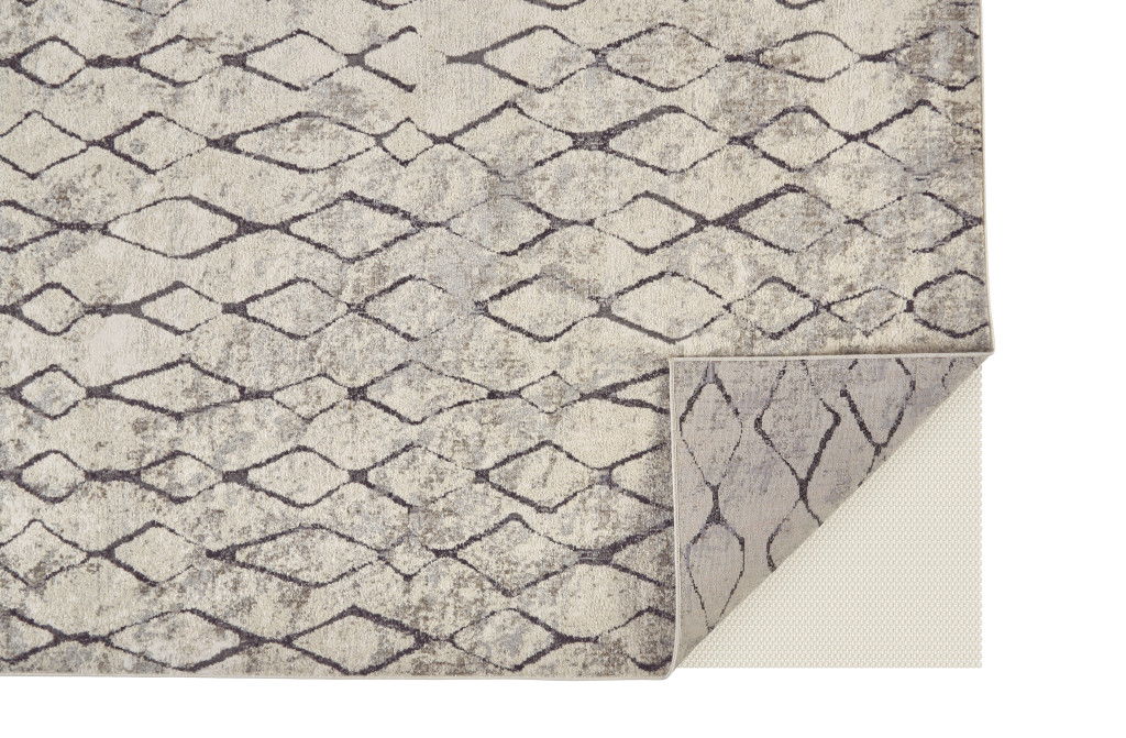 8' X 10' Geometric Power Loom Worn Faded Area Rug - Gray And Ivory