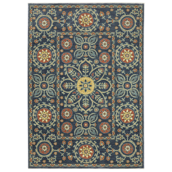 10' X 13' Medallion Area Rug With Fringe - Blue And Rust