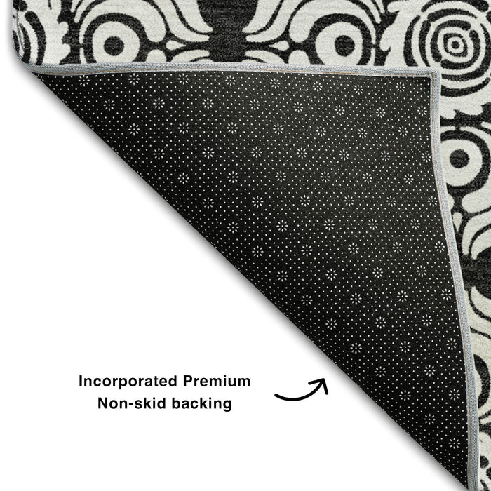 10' X 14' Medallion Washable Area Rug With UV Protection (667771) - Black / Ivory
