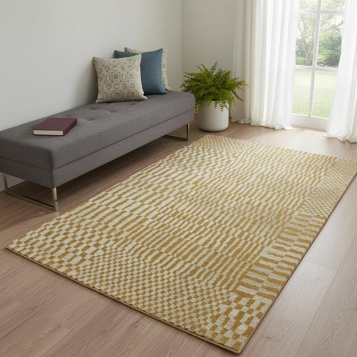 2' X 5' Geometric Berber Washable Area Rug With UV Protection (610022) - Gold / Beige
