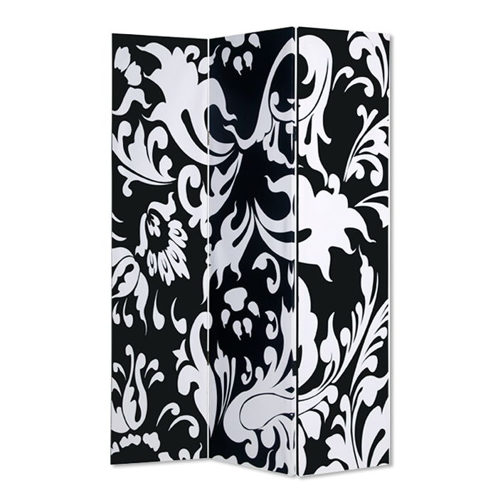 48" x 72" Wood Canvas 3 Panel Screen - Black / White