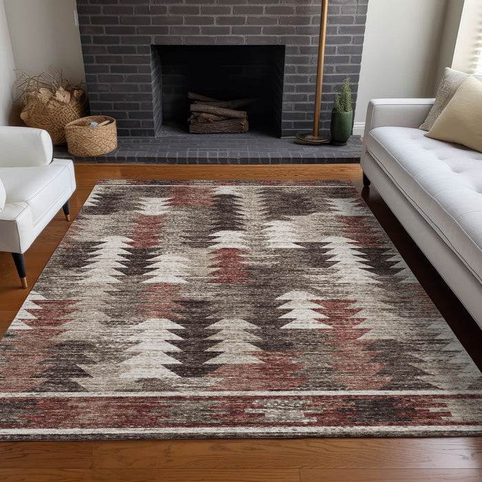 10' X 14' Southwestern Washable Area Rug With UV Protection - Chocolate