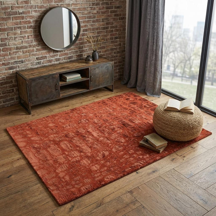 4' X 6' Animal Print Hand Knotted Area Rug (744037) - Red / Orange