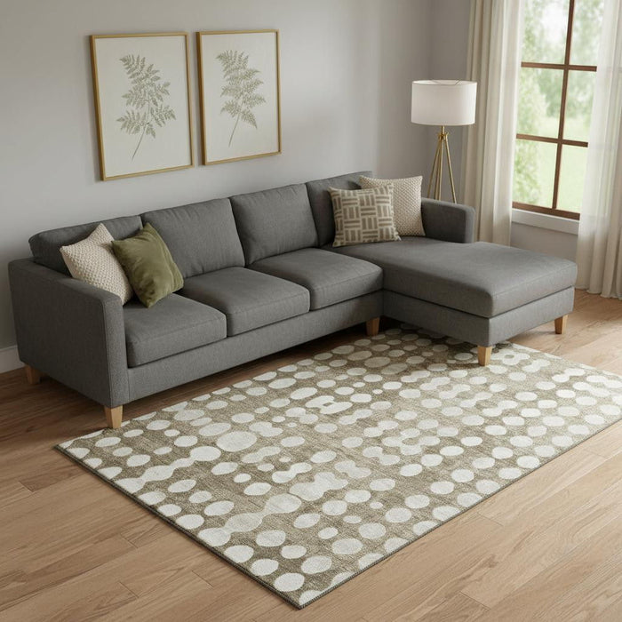 10' X 14' Polka Dot Washable Area Rug With UV Protection (669150) - Taupe / Ivory