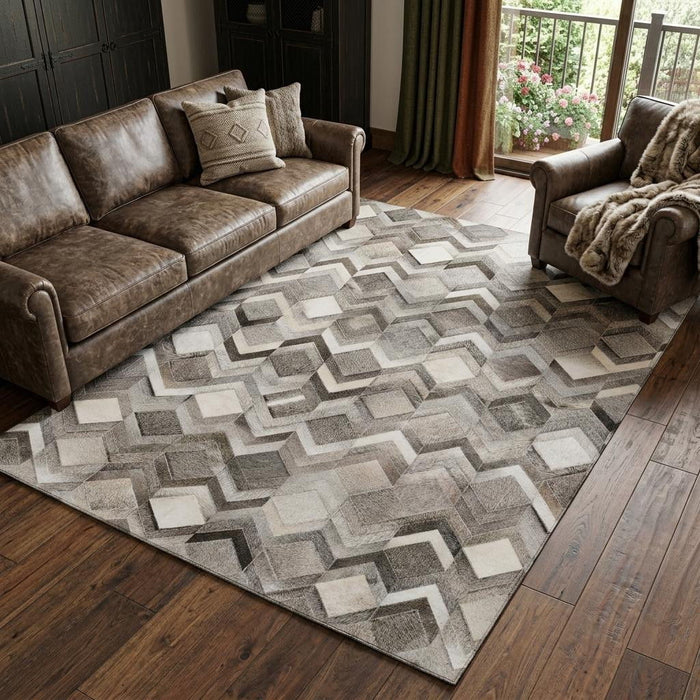 8' X 10' Geometric Washable Area Rug With UV Protection (644686) - Gray / Ivory / Black