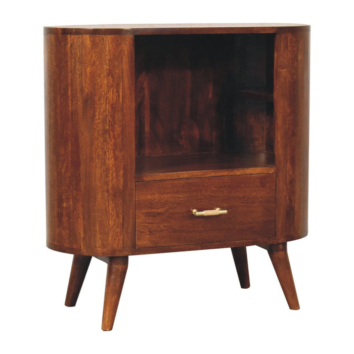 30" Solid Wood Oval Accent Cabinet With One Drawer - Chestnut