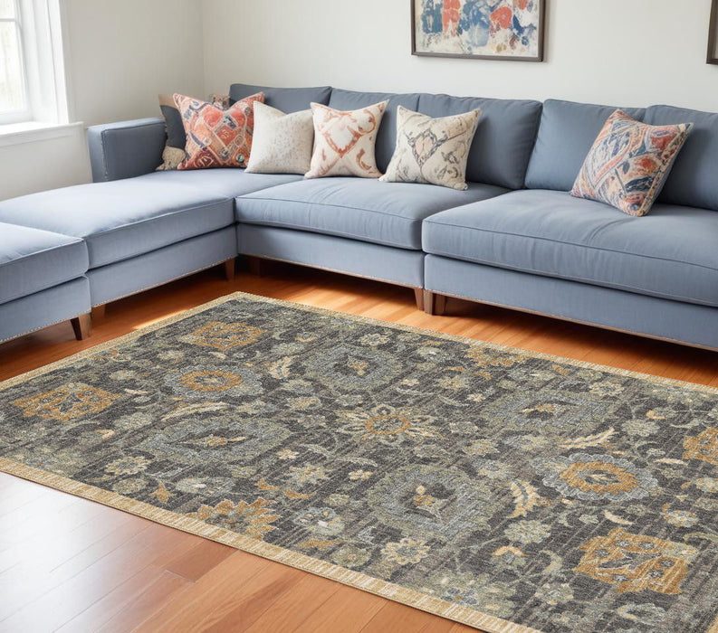 Machine woven vintage floral indoor area rug in taupe, 9' x 13', by HomeRoots, featuring traditional floral design.