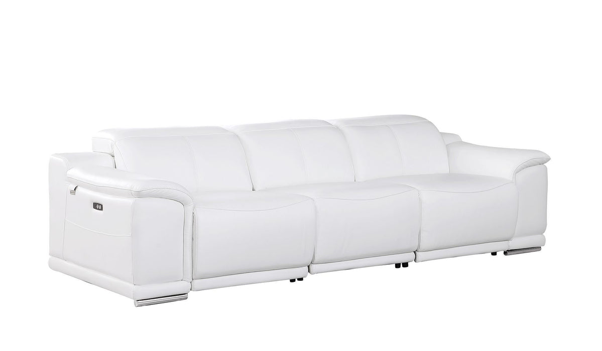 Italian Leather Reclining Metal USB Sofa (720282) - White