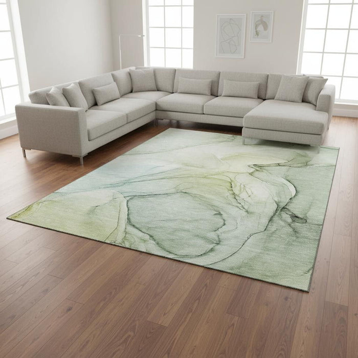 9' X 12' Abstract Washable Area Rug With UV Protection (646631) - Green / Ivory