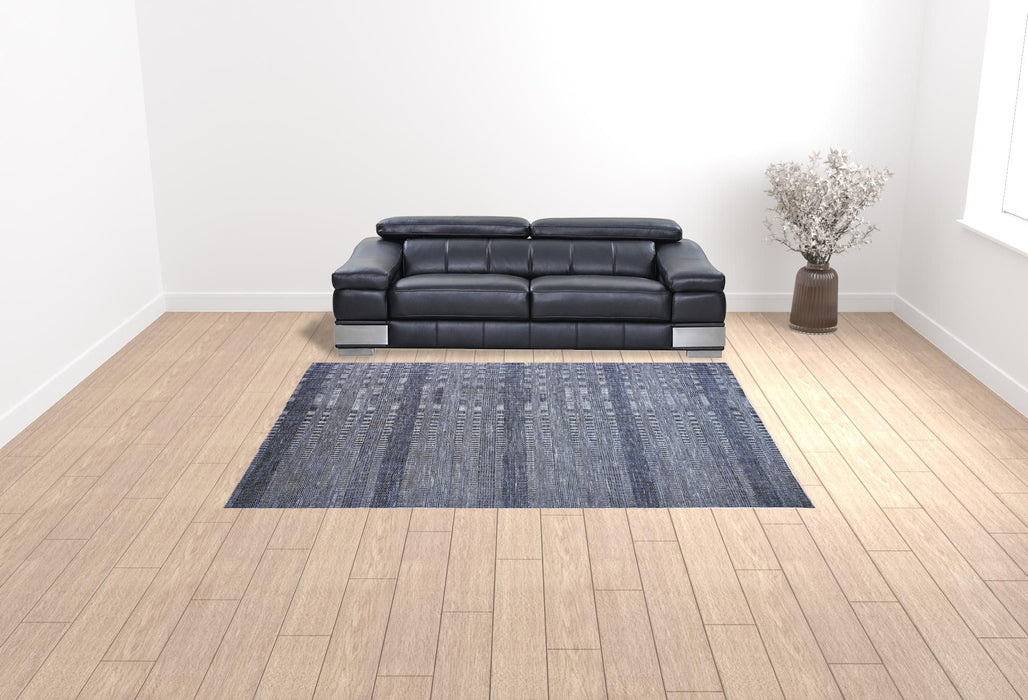 9' x 12' Wool Striped Hand Knotted Area Rug - Blue And Gray