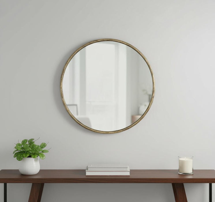30" Round Iron Framed Accent Mirror - Brass