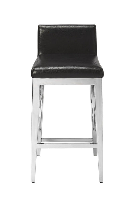 25" Faux Leather And Steel Bar Chair - Black / Silver