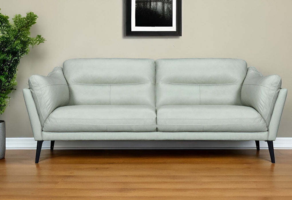 Leather Sofa With Black Legs - Mint Green