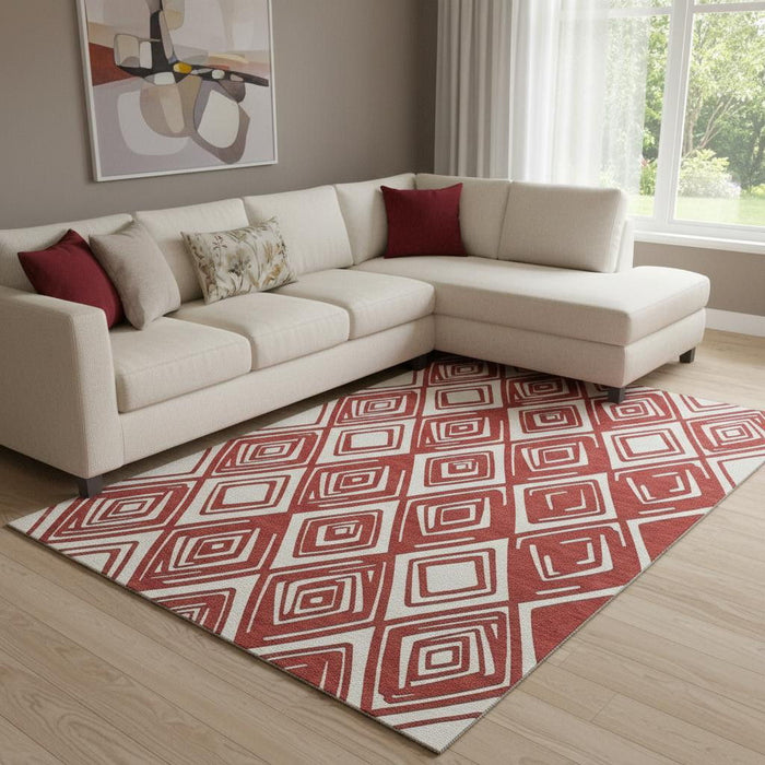 10' X 14' Geometric Washable Area Rug With UV Protection (668445) - Red / Ivory