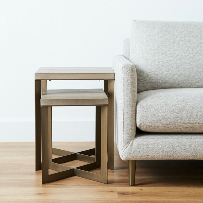 Solid Wood And Metal Square Cross Legs Nested Tables (Set of 2) - Beige