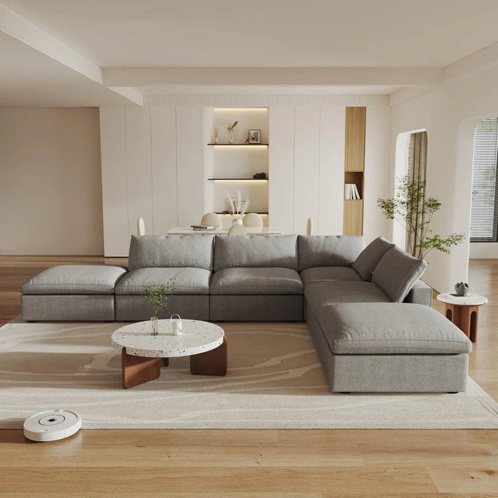 Two Piece Living Room Set Blend Modular Sofa With Ottoman Storage - Light Gray