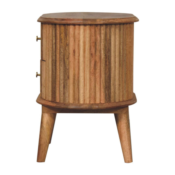 20" Solid Wood Oval Ribbed Texturere Two Drawer Nightstand - Natural